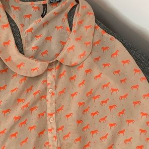 Sheer Sleeveless Horse Print Shirt